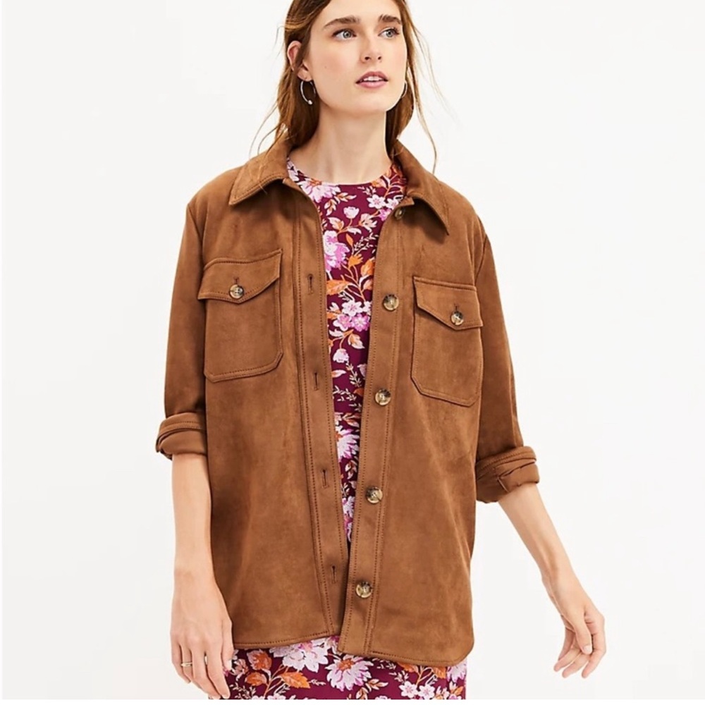 Loft Brown Faux Suede Shirt Jacket
